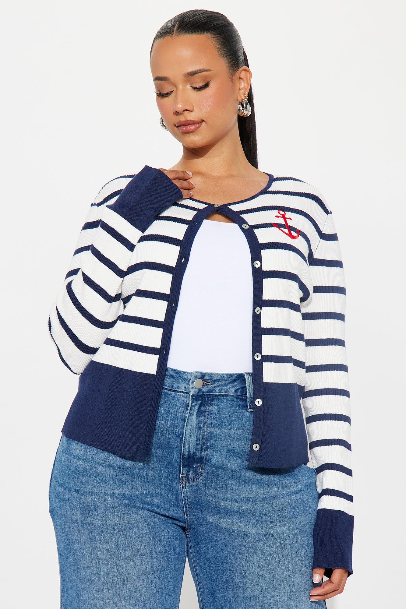 Out At Sea Striped Cardigan - Navy/combo Product Image