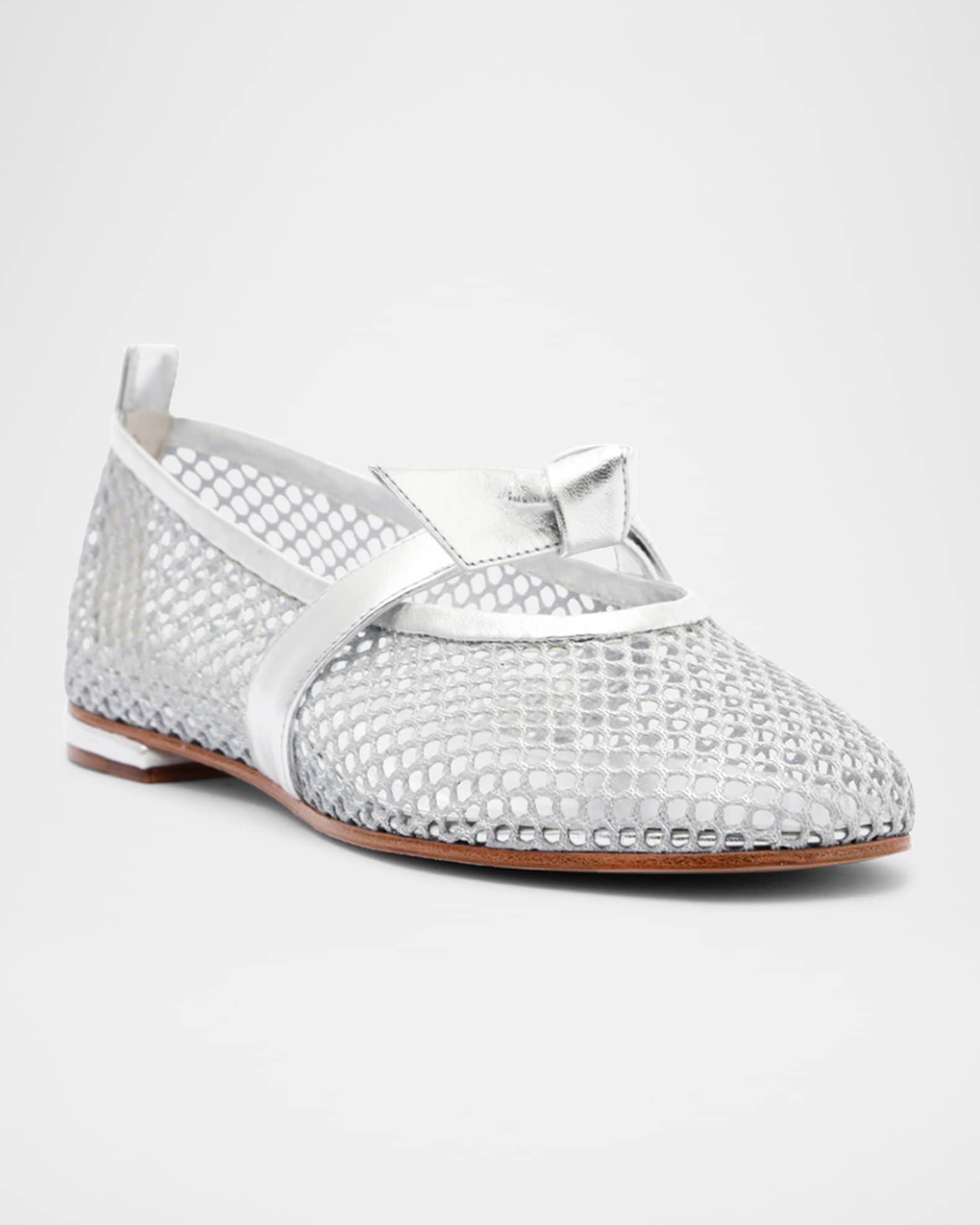 Clarita Metallic Bow Fishnet Ballerina Flats Product Image