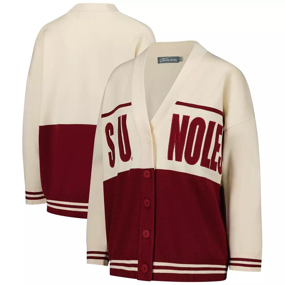 Women's Gameday Social  Garnet/Cream Florida State Seminoles Woven Carley Retro Button-Up Cardigan, Size: Medium, Red Product Image