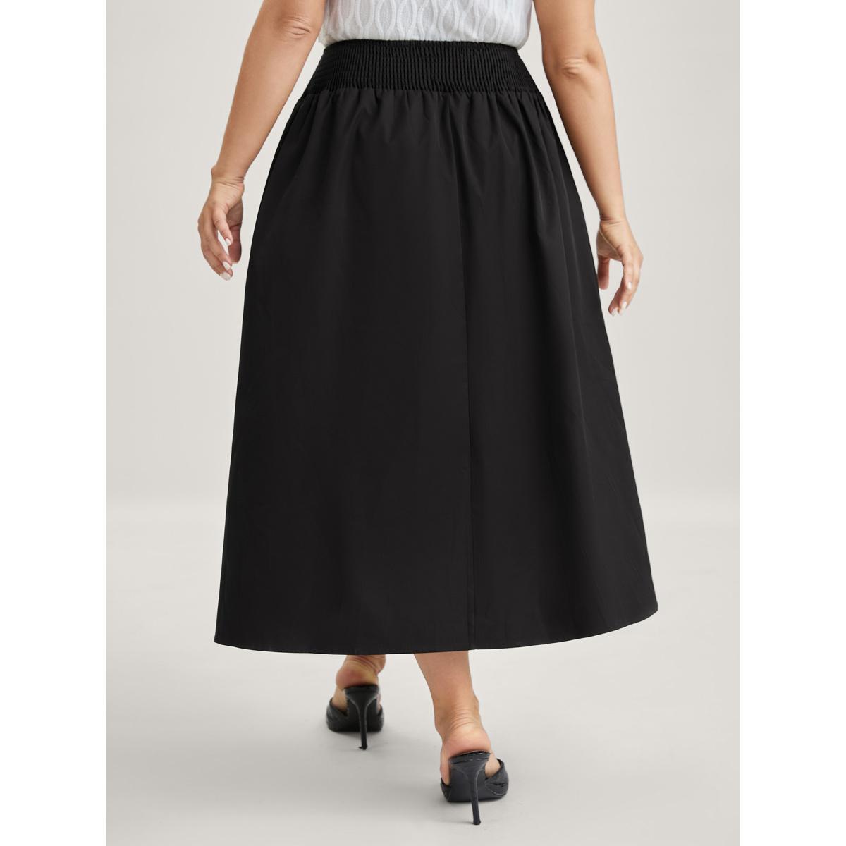 Plus Size Wide Cinched-Waist Solid Midi Skirt Women Black Timeless Gathered Low stretch Side seam pocket Elegant Skirts BloomChic 14-16/1X Product Image