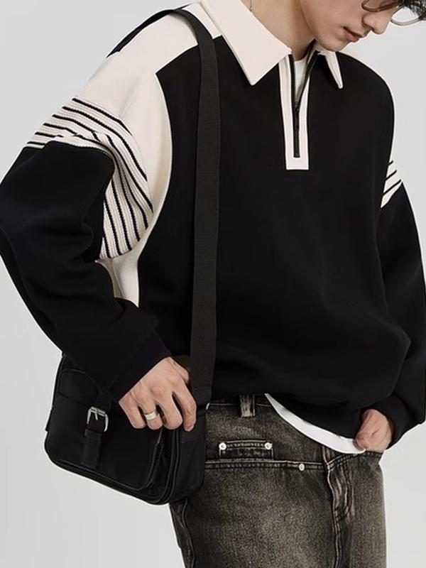 Men's Contrast Color Half Zip Knit Sweatshirt Product Image