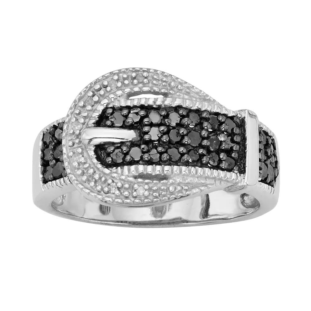 Jewelexcess Sterling Silver 1/3-ct. T.W. Black and White Diamond Buckle Ring, Women's, Size: 8 Product Image