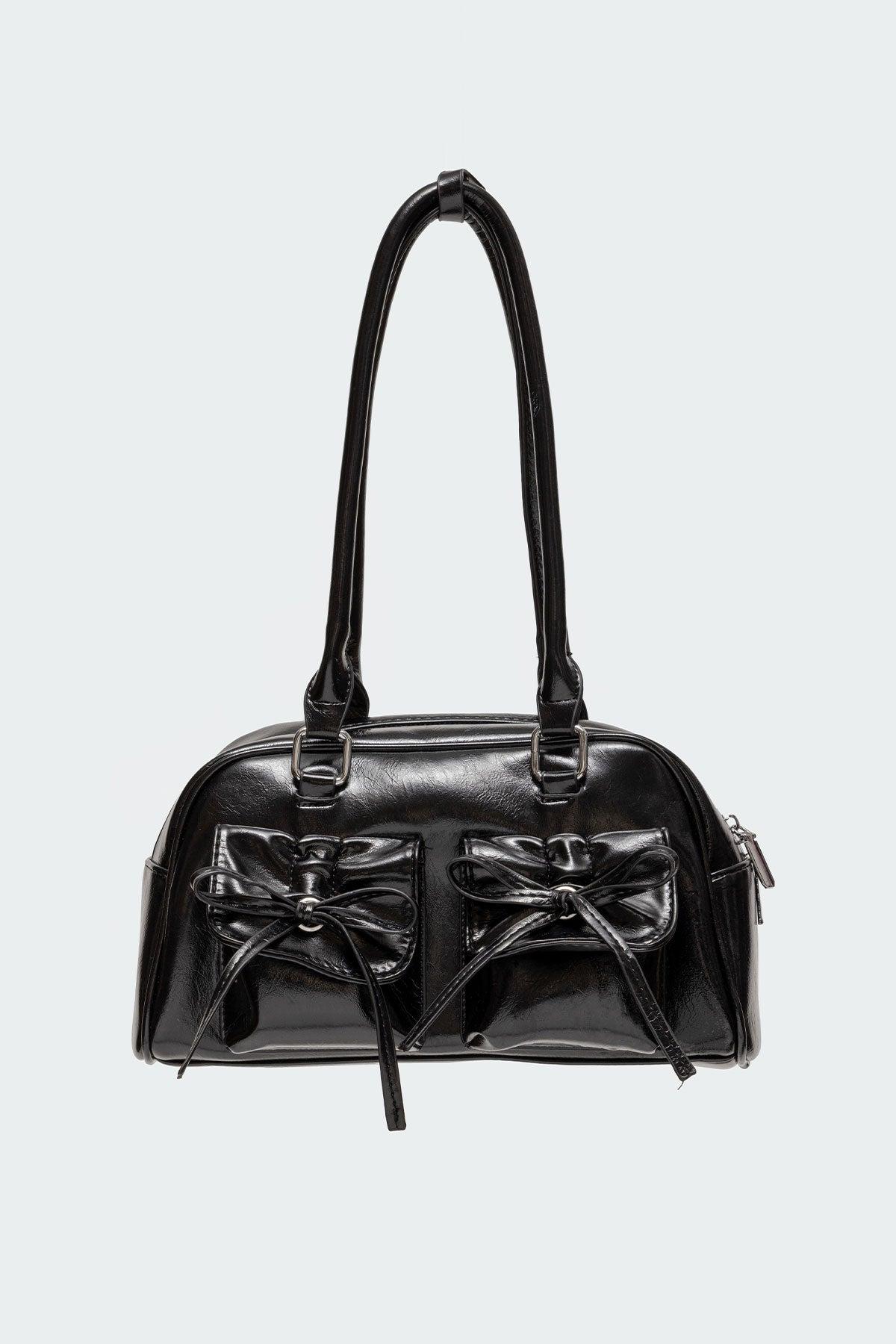 Bow Pocket Faux Leather Shoulder Bag Product Image