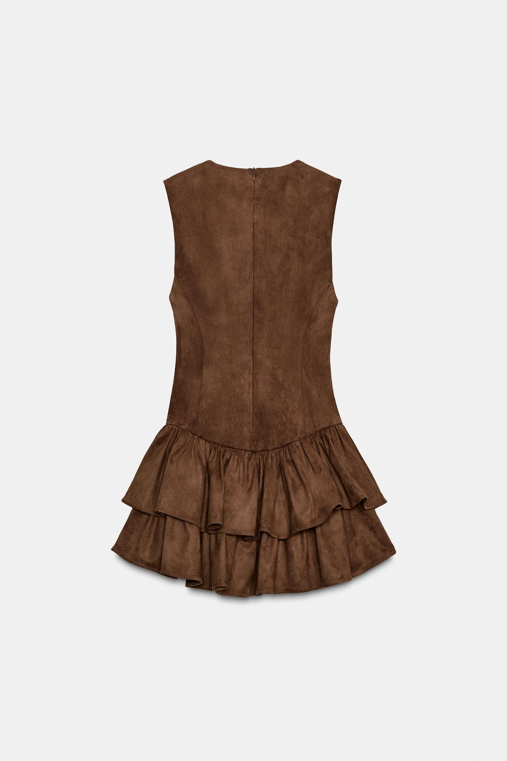 RUFFLED FAUX SUEDE SHORT DRESS Product Image