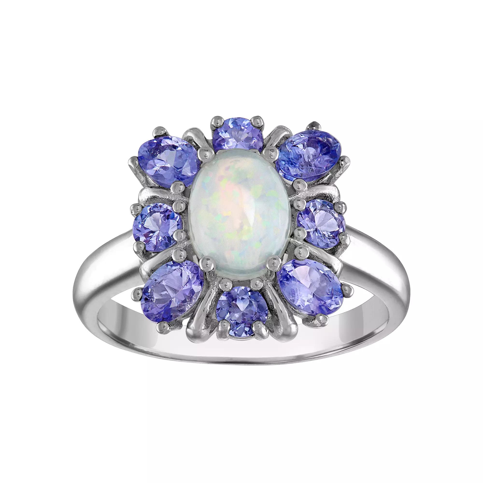 Designs by Gioelli Sterling Silver White Opal & Tanzanite Flower Ring, Womens Product Image