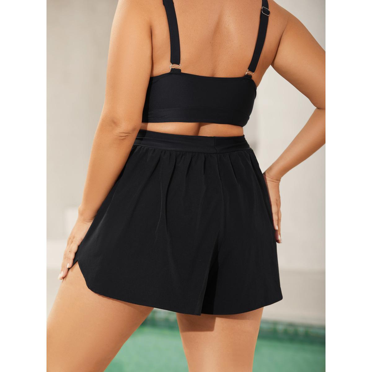 Plus Size Zipper Pockets Straight-Leg Swim Bottoms Women's Swimwear Black Resort High stretch Bodycon High Rise Zippered pocket Curve Swim Bottoms BloomChic 12/L Product Image