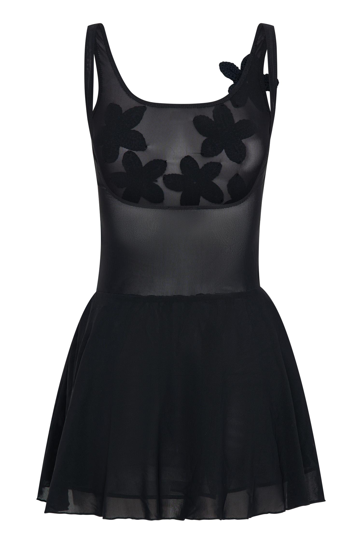 Melanie Mesh Mini Dress With Flowers - Black Product Image