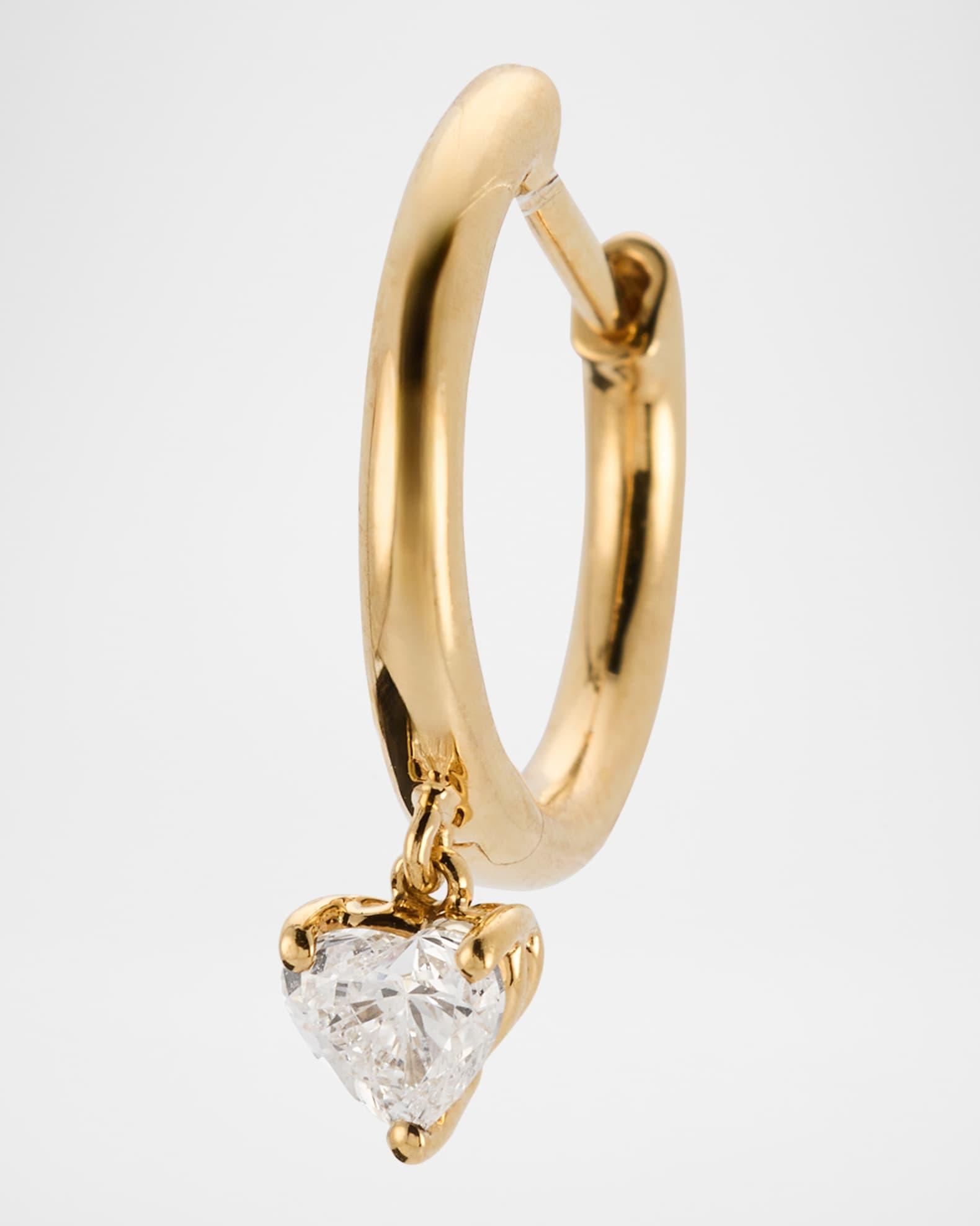 18K Yellow Gold Huggie Earring with Heart Diamond Drop, Single Product Image