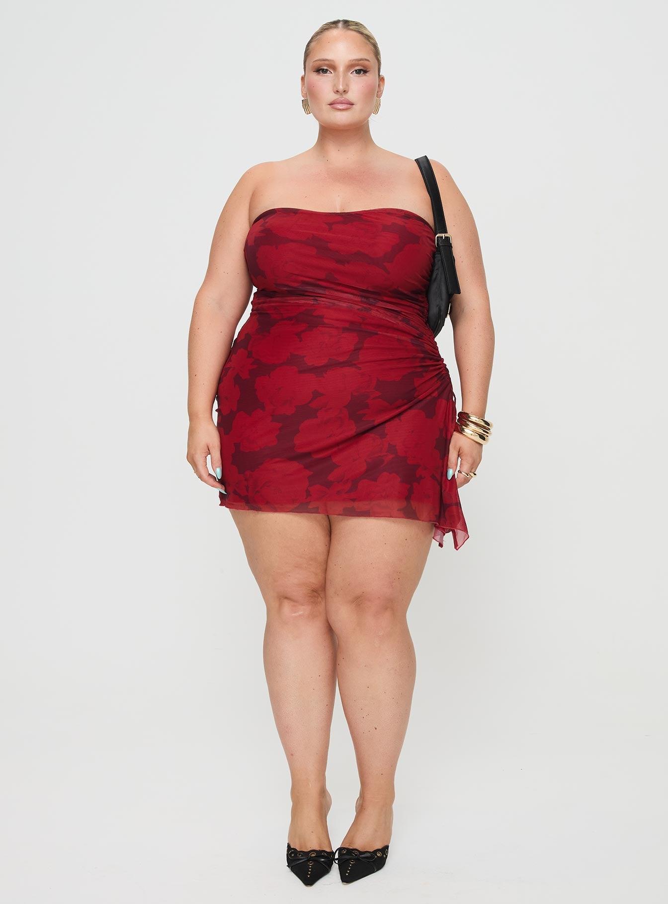 Donelli Mini Dress Burgundy / Red Floral Curve Product Image