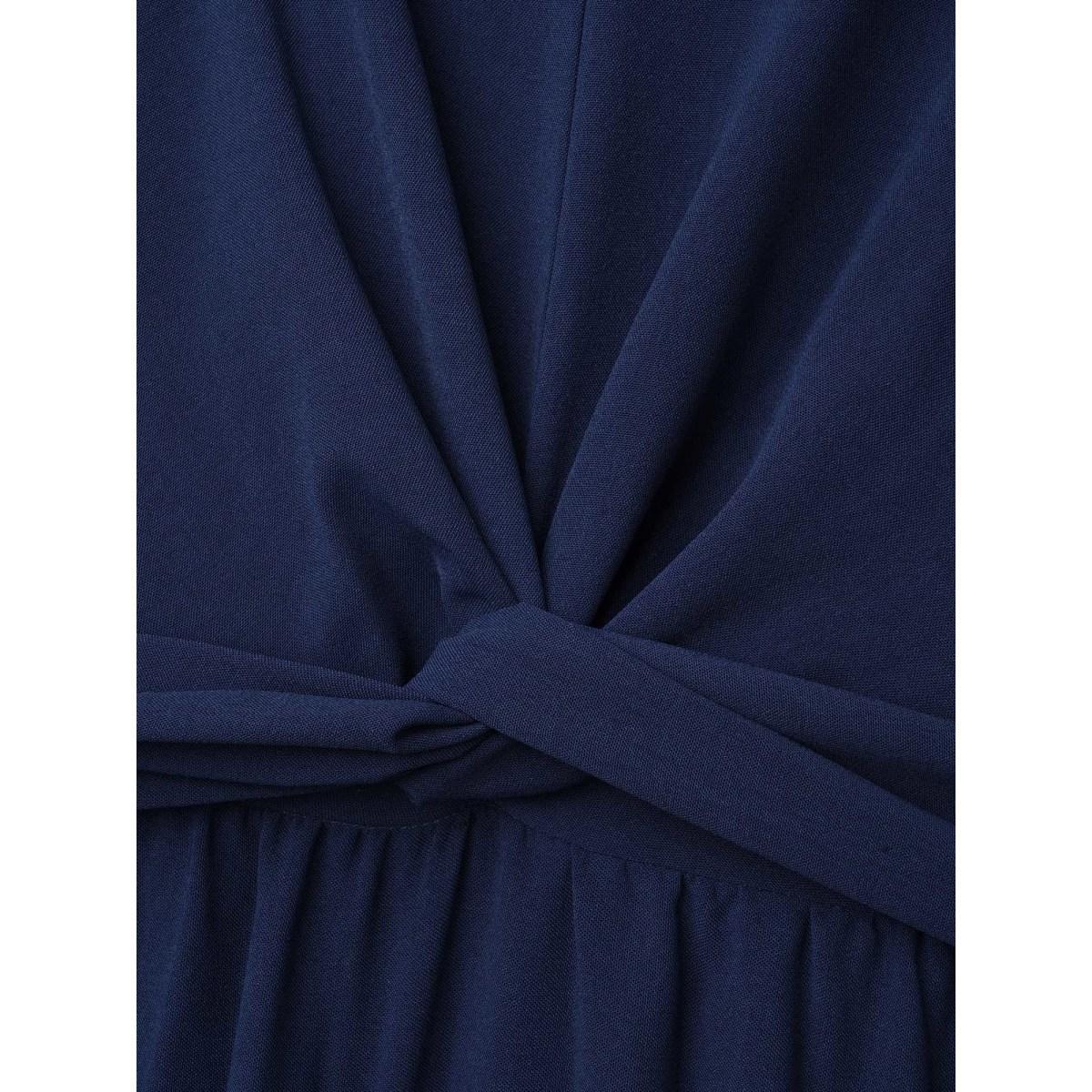 Plus Size V Neck Twist Front Pleated Dress Indigo Women At the Office Twist V-neck Long Sleeve Curvy BloomChic 18-20/2X Product Image