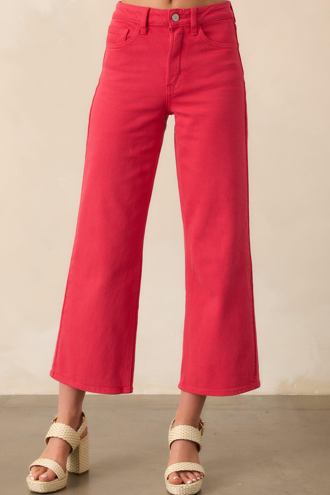 Into The Clouds Red Cropped Wide Leg Jeans Product Image