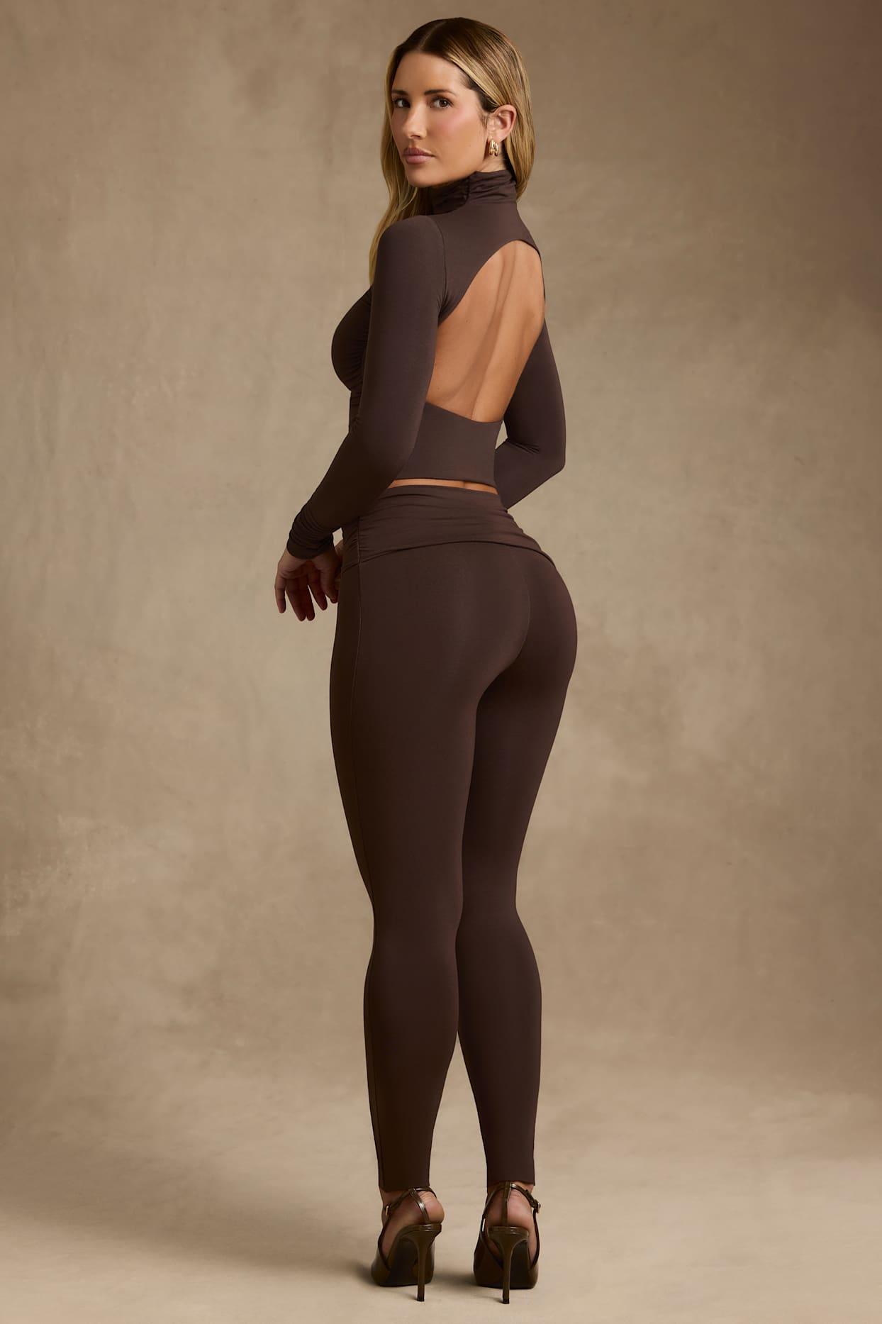 Modal Ruched Mid-Rise Leggings in Chocolate Brown Product Image