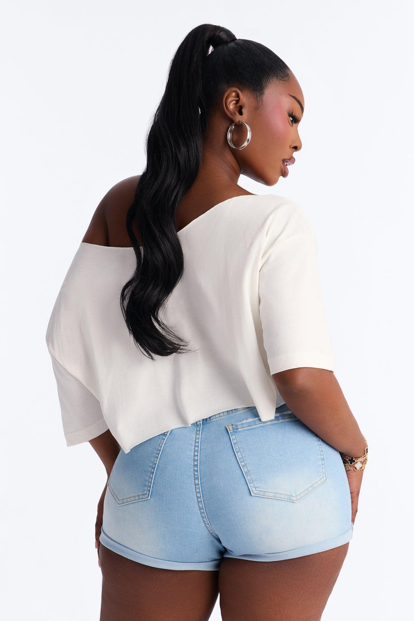 No Doubt Off Shoulder Cropped Tee - Cream Female Product Image