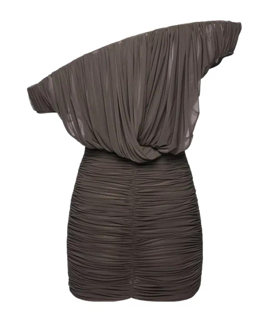 MAGDA BUTRYM Asymmetric One-shoulder Corset Dress With Ruffles In Brown Product Image
