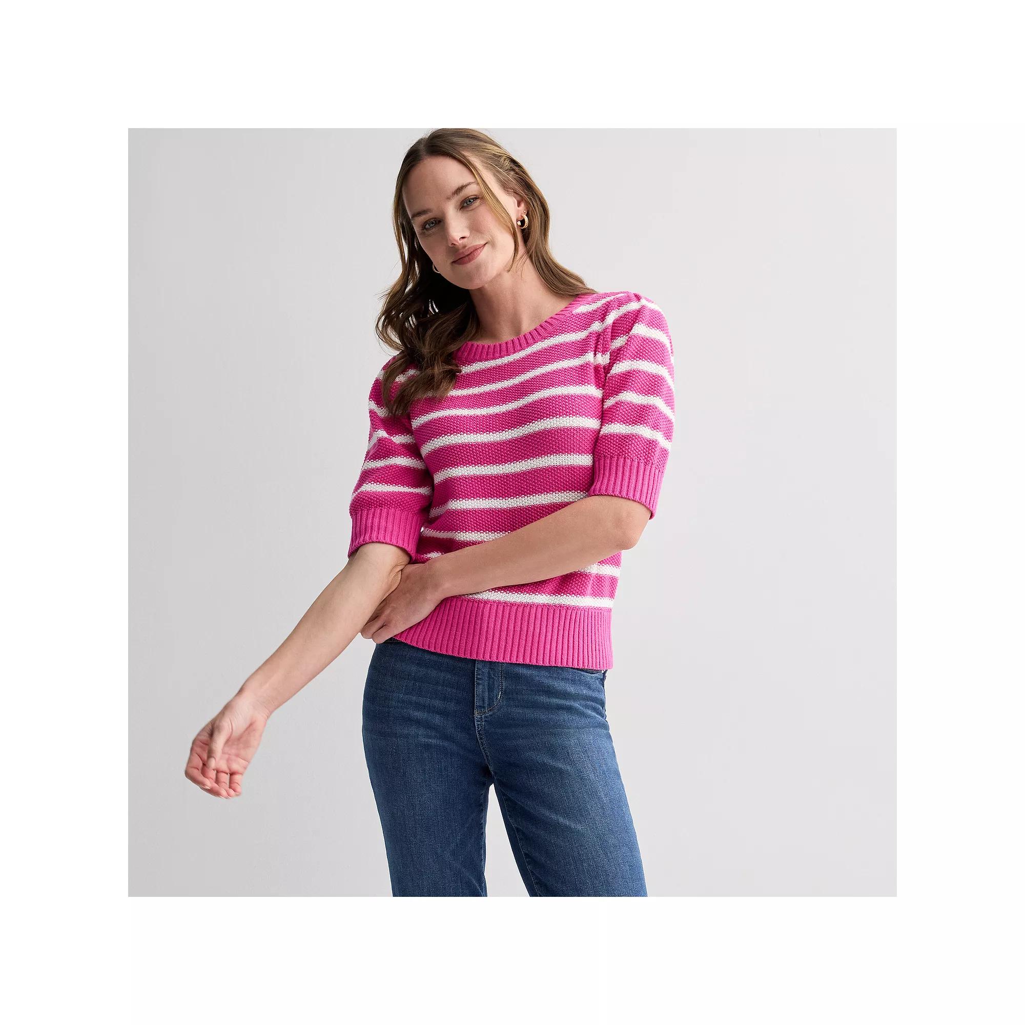 Women's Sonoma Goods For Life® Short Sleeve Sweater, Size: XXL, Bold Pink Stripe Product Image