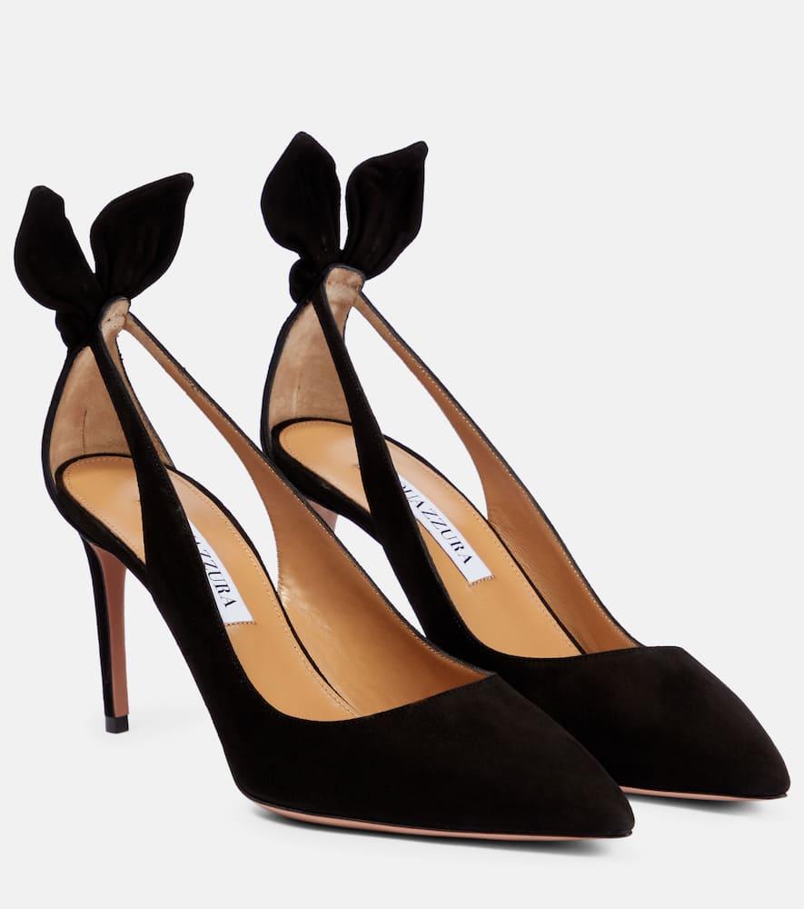 AQUAZZURA Bow Tie 85 Suede Pumps In Black Product Image
