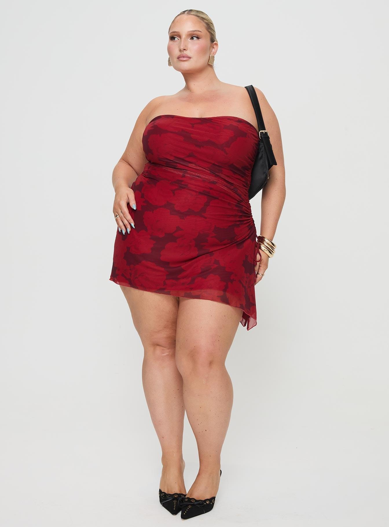 Donelli Mini Dress Burgundy / Red Floral Curve Product Image