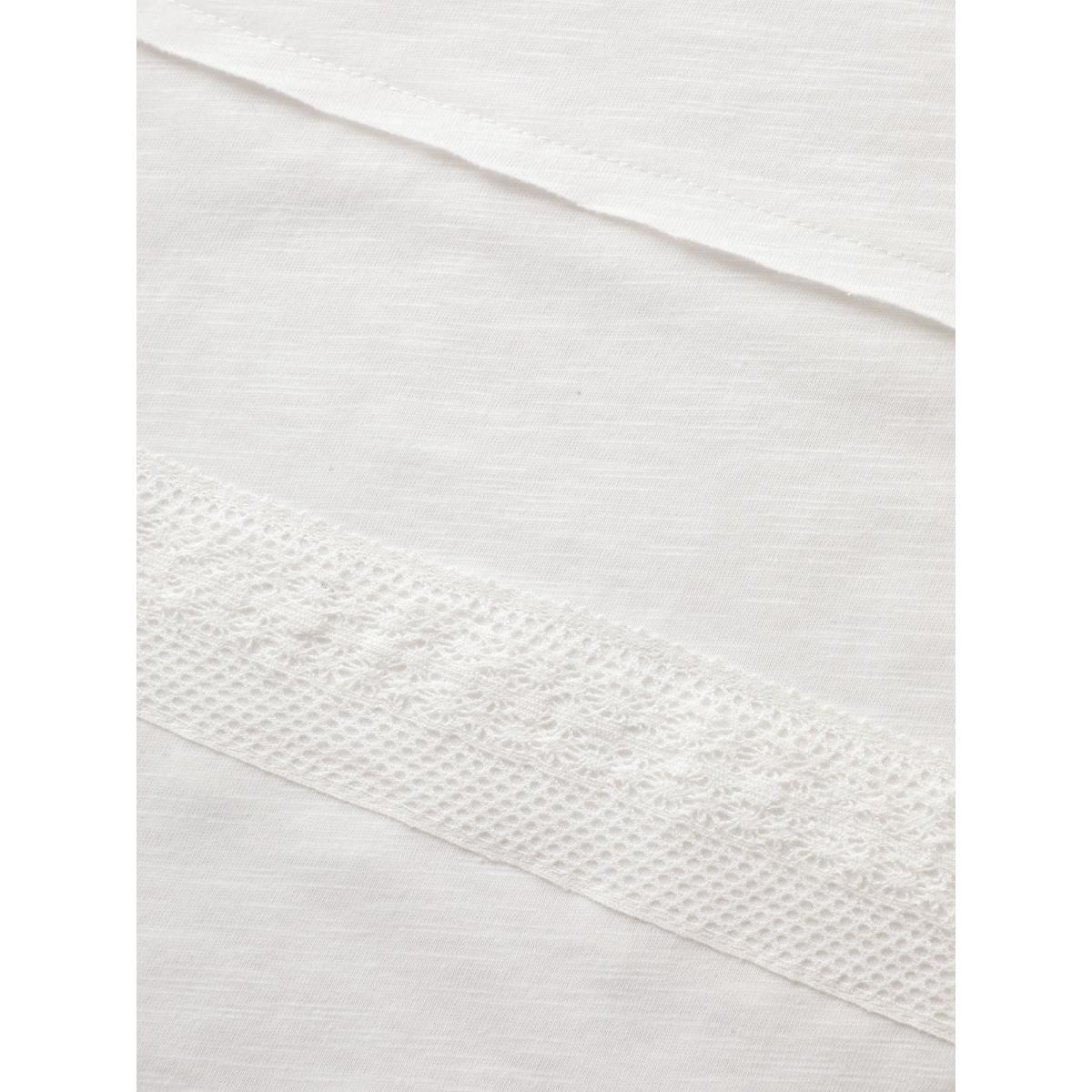 Plus Size Cotton Lace Trim Sheer Solid T-Shirt Originalwhite Women Boho Tucked seam Round Neck Vacation T-shirts BloomChic 22-24/3X Product Image