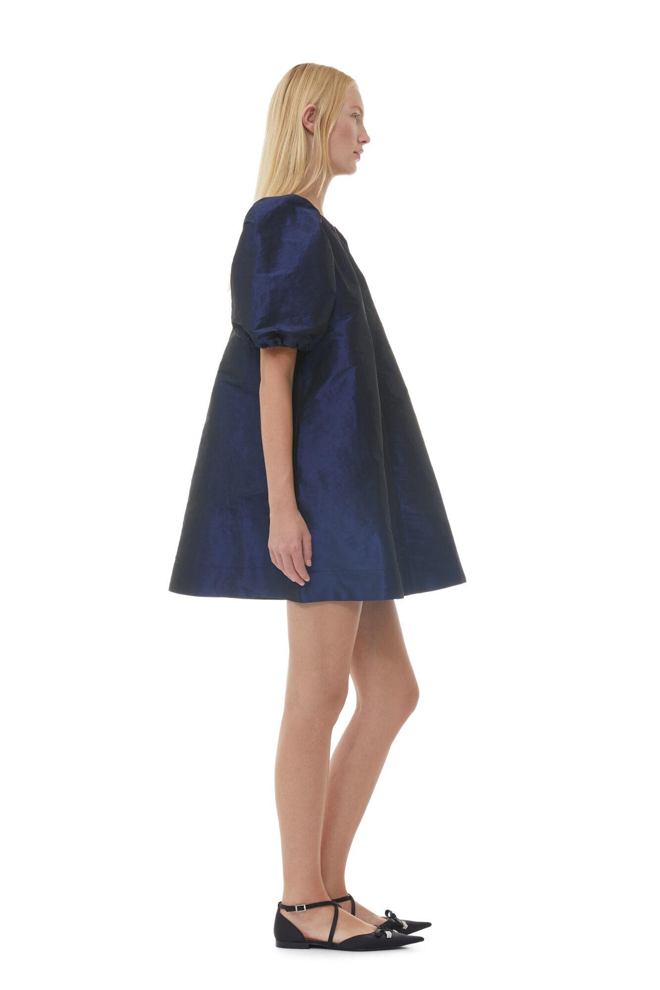 Blue Shiny Taffeta Mini Dress Product Image