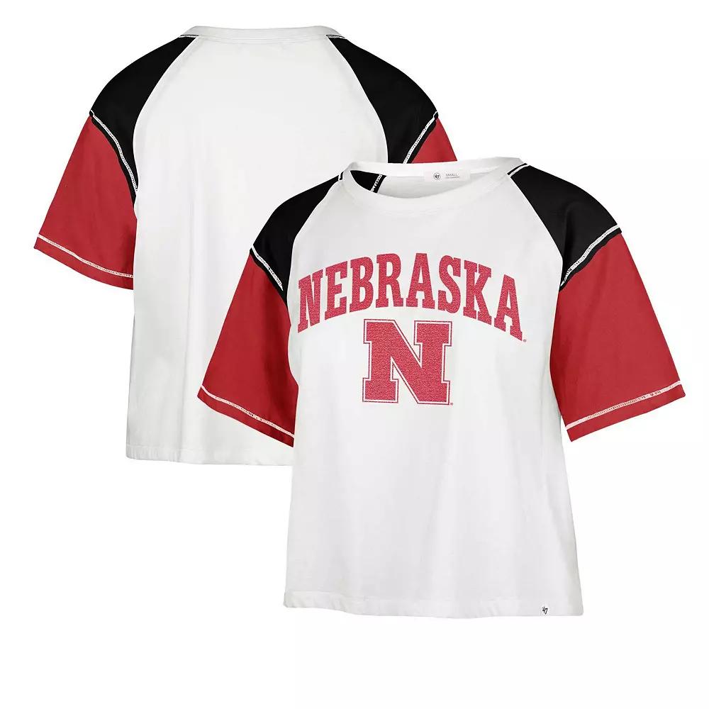 Women's '47 White Nebraska Huskers Serenity Gia Cropped T-Shirt, Size: Large Product Image