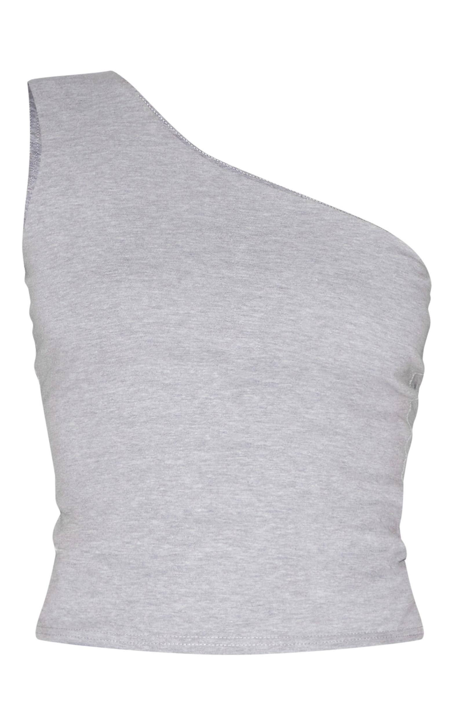  Grey Marl Sleeveless One Shoulder Top Product Image