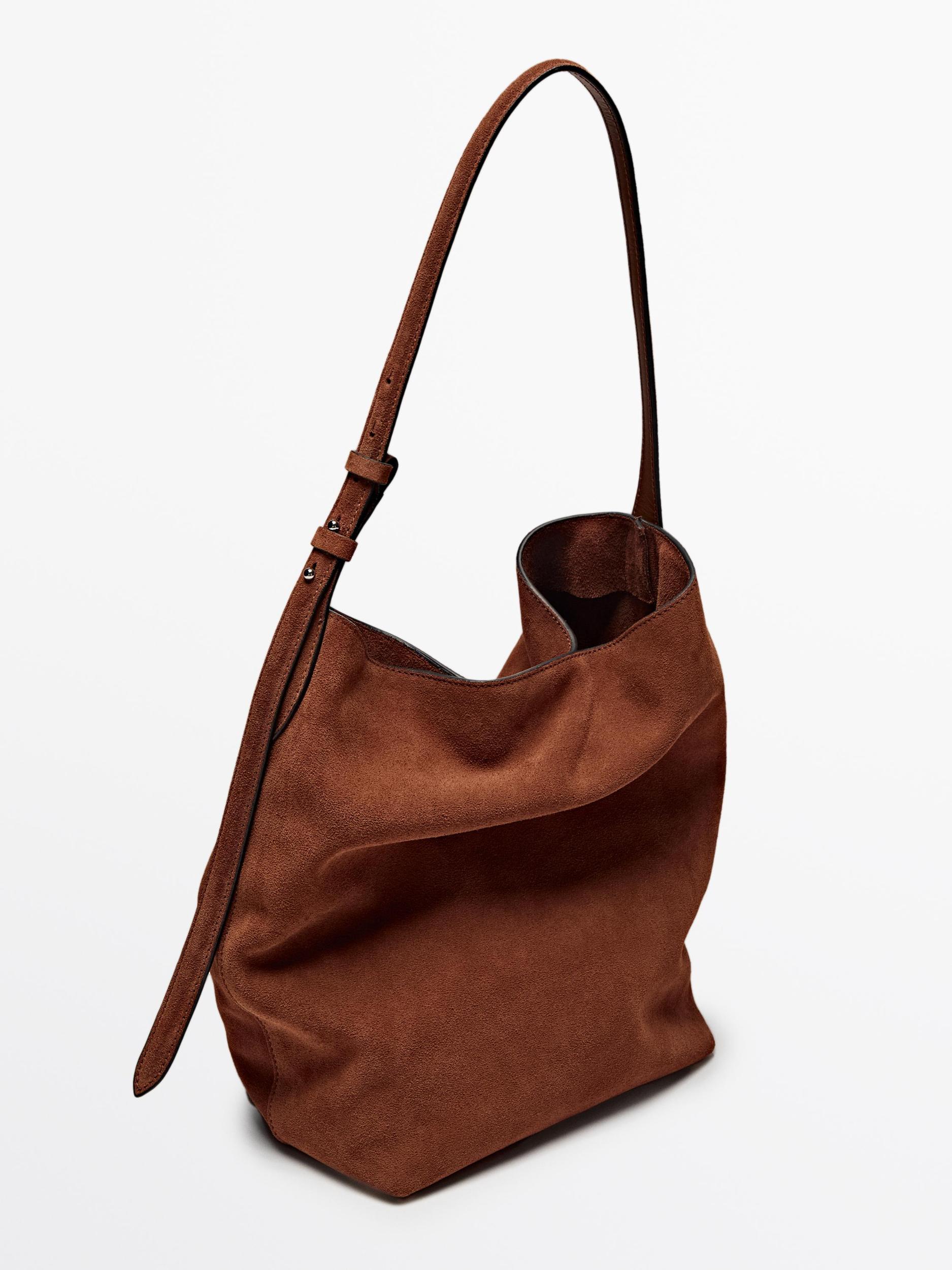 Split suede leather bucket bag Product Image