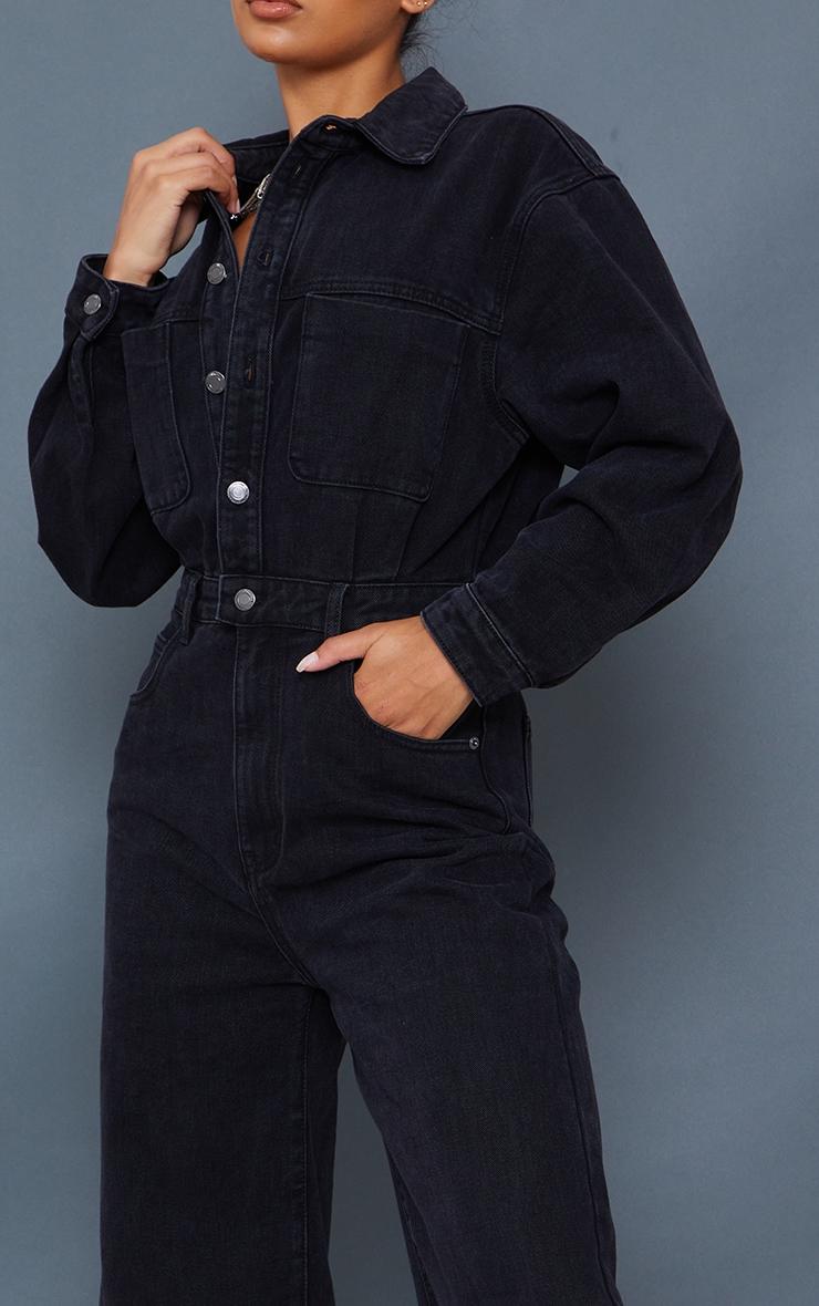 Washed Black Oversized Denim Boilersuit Product Image