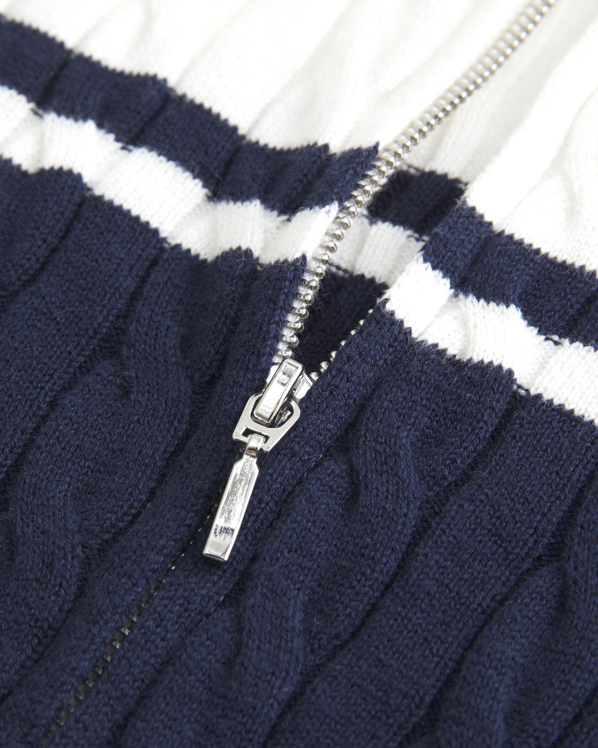 Cable-Knit Mock-Neck Zip-Up Sweater Product Image