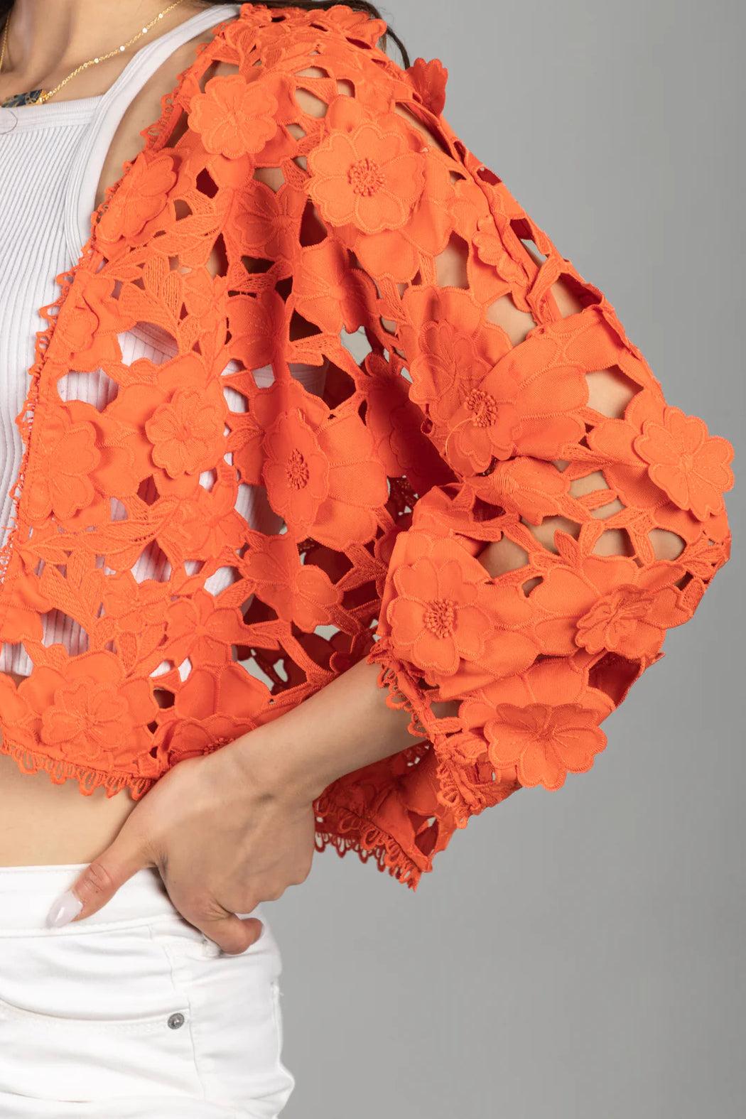 Floral Lace Cut Out Bolero Coral Product Image