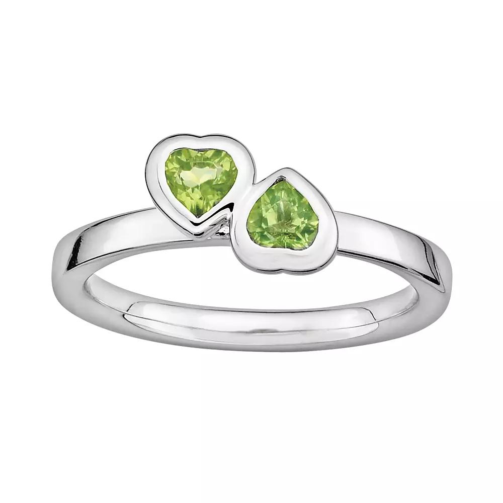 Stacks & Stones Sterling Silver Peridot Heart Stack Ring, Women's, Size: 7 Product Image