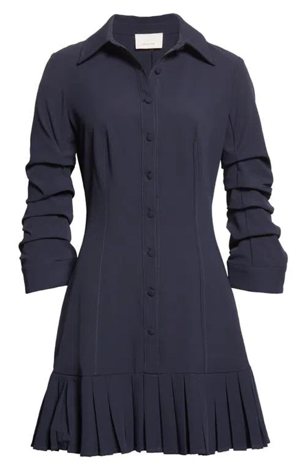 CINQ À SEPT Lucilla Topstitched Pleated-hem Mini Shirtdress In Black Product Image