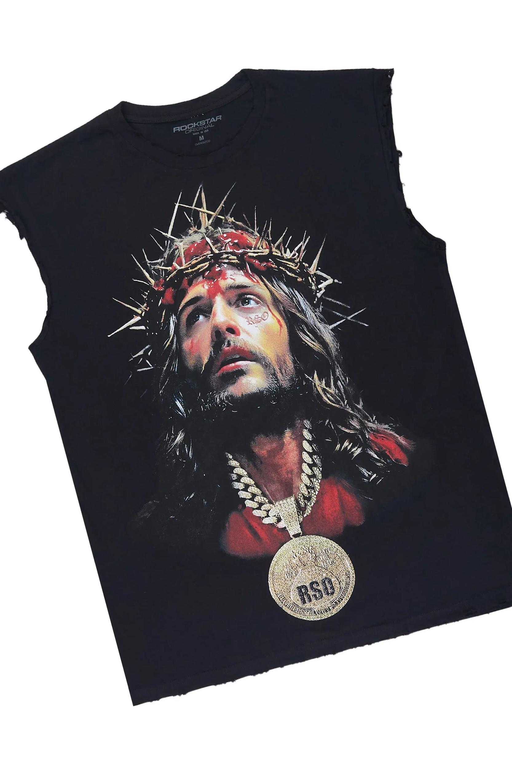 Amina 2.0 Black/Black Oversized Graphic T-shirt & Fotis Jort Set Male Product Image
