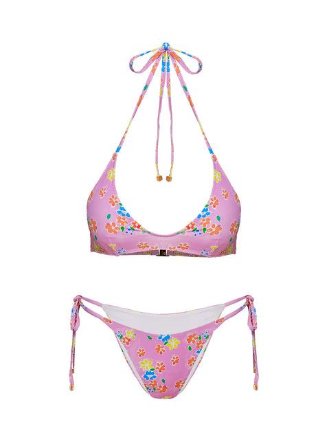 Glora Tie Side Bikini Bottom Pink Floral Product Image