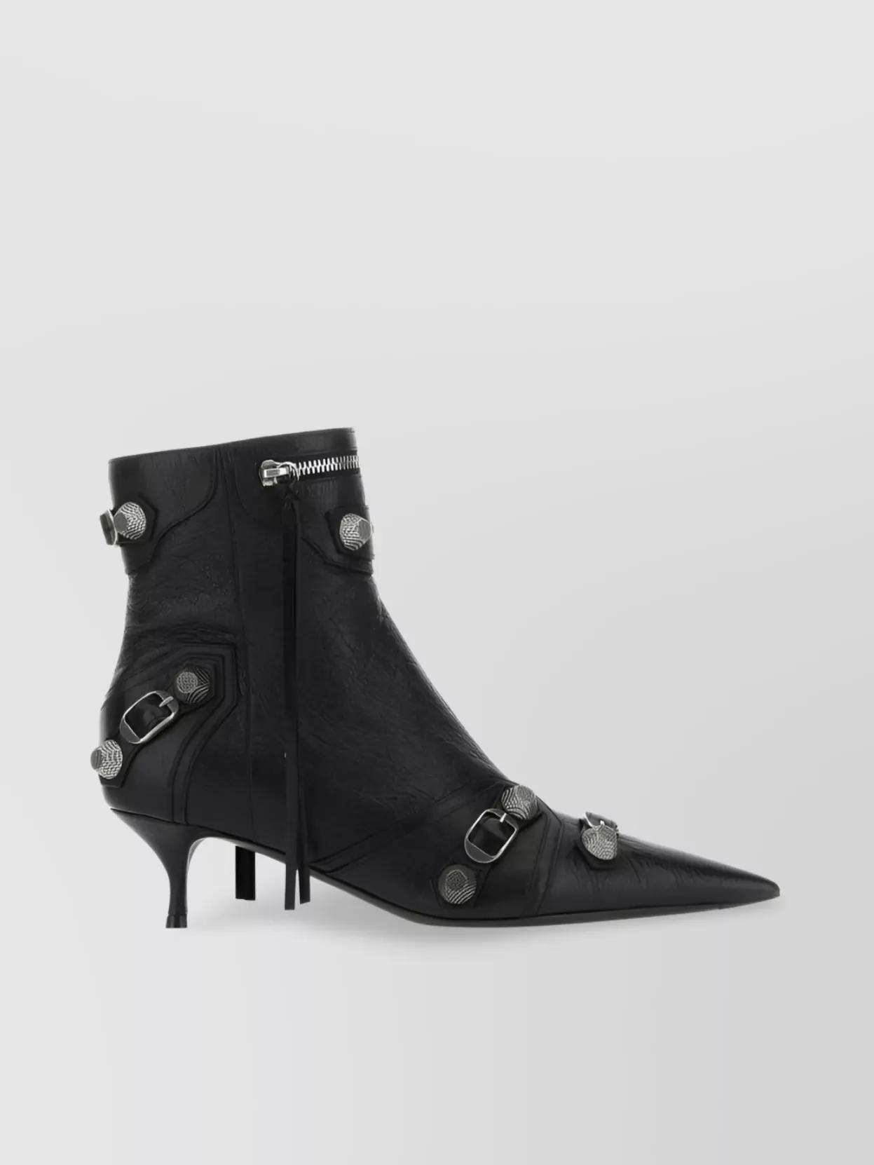 BALENCIAGA Womens Cagole Lambskin Buckle Zip Ankle Booties In Black Product Image