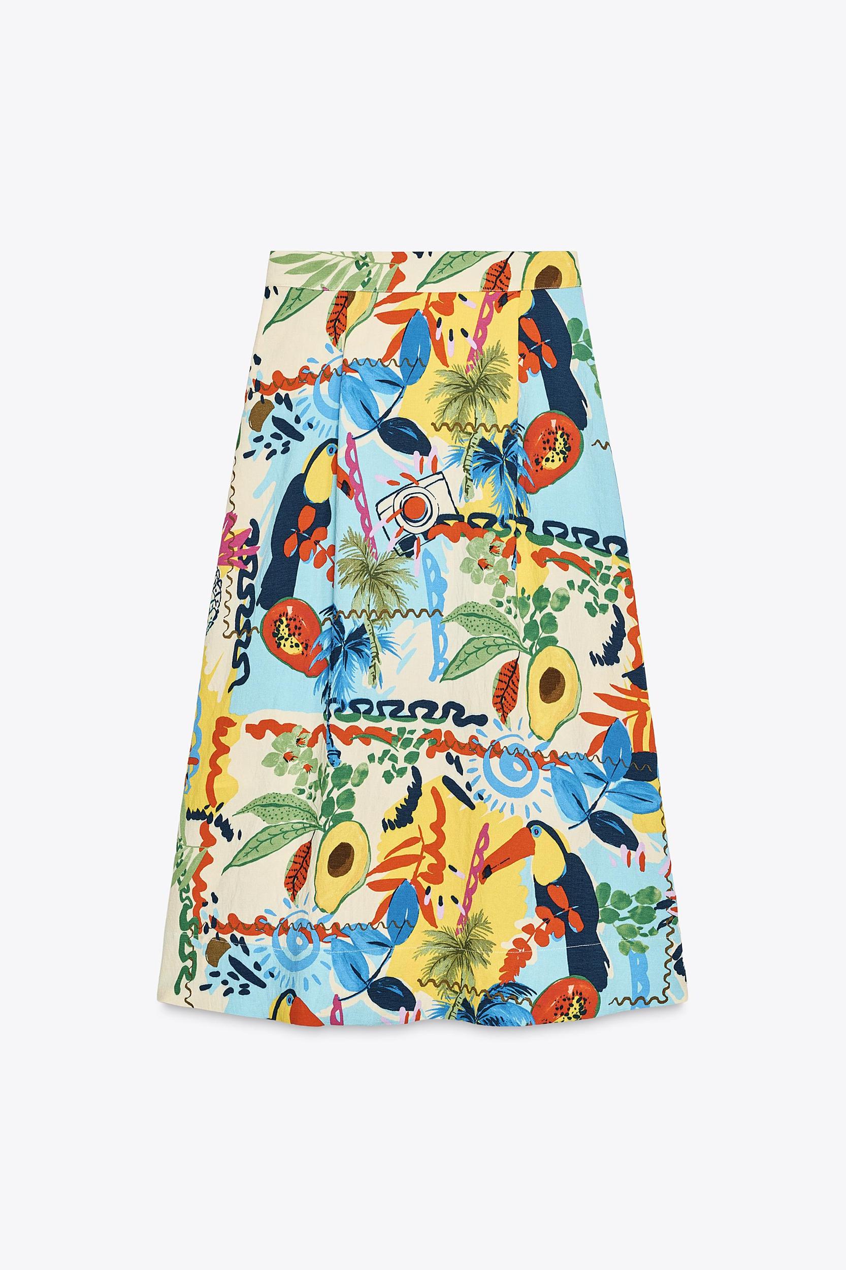 TROPICAL PRINT LAYERED MIDI SKIRT Product Image