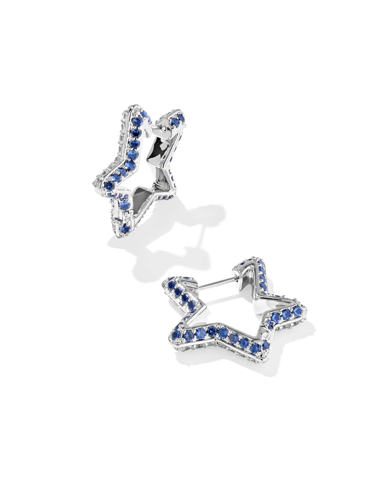 Pave Star Silver Huggie Earrings Product Image