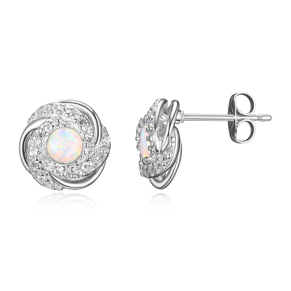 Tokens of Love Sterling Silver Lab-Created White Opal Birthstone Love Knot Stud Earrings, Women's Product Image