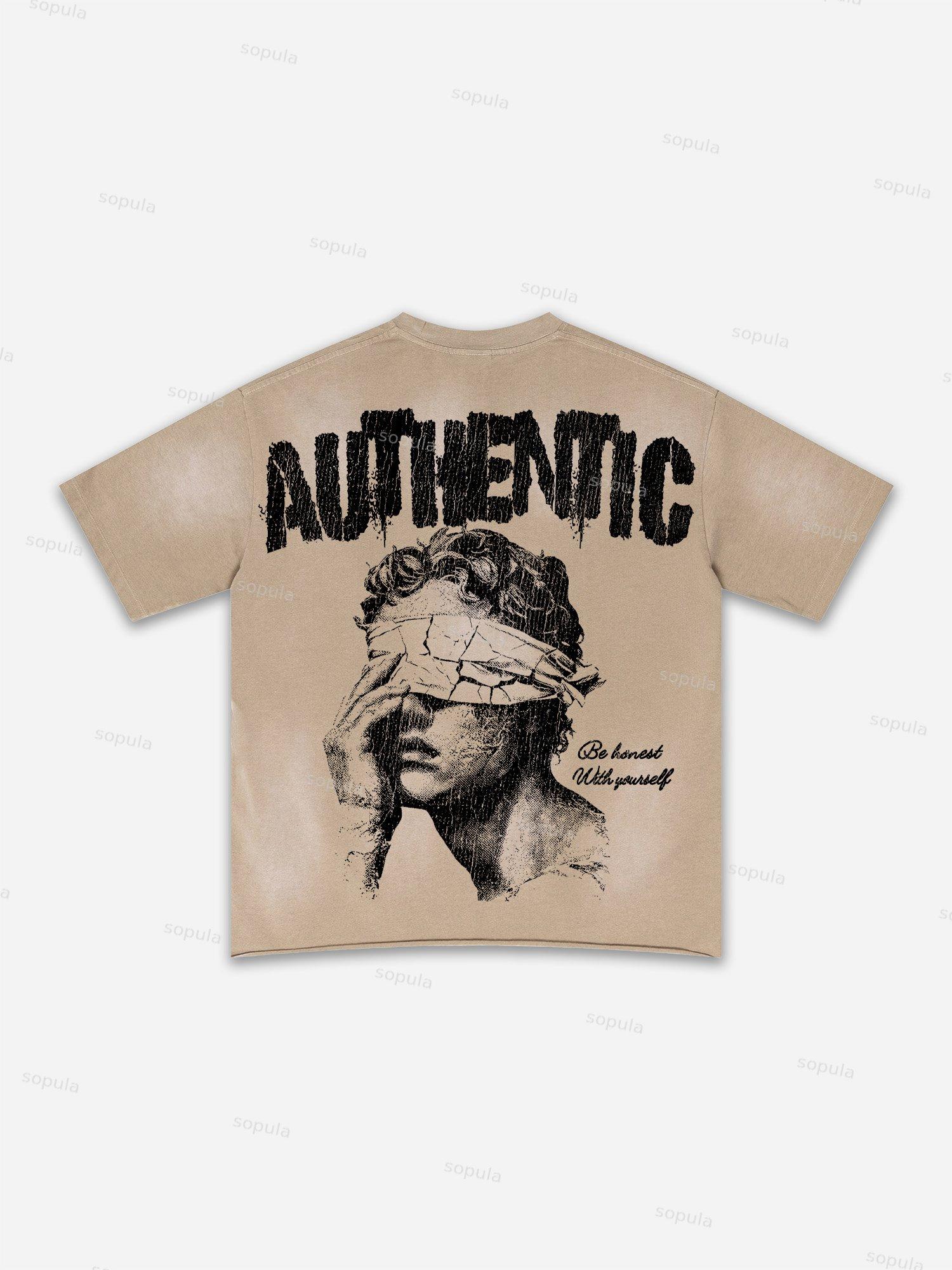 Authentic Abstract Portrait Print Washed T-shirt Product Image