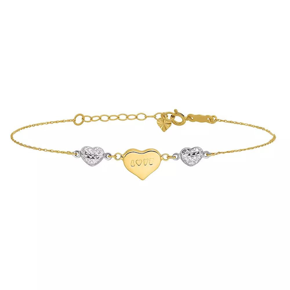 Two Tone 14k Gold Puffed "LOVE" Heart Bracelet, Women's, Size: 7", 14k Two Tone Product Image