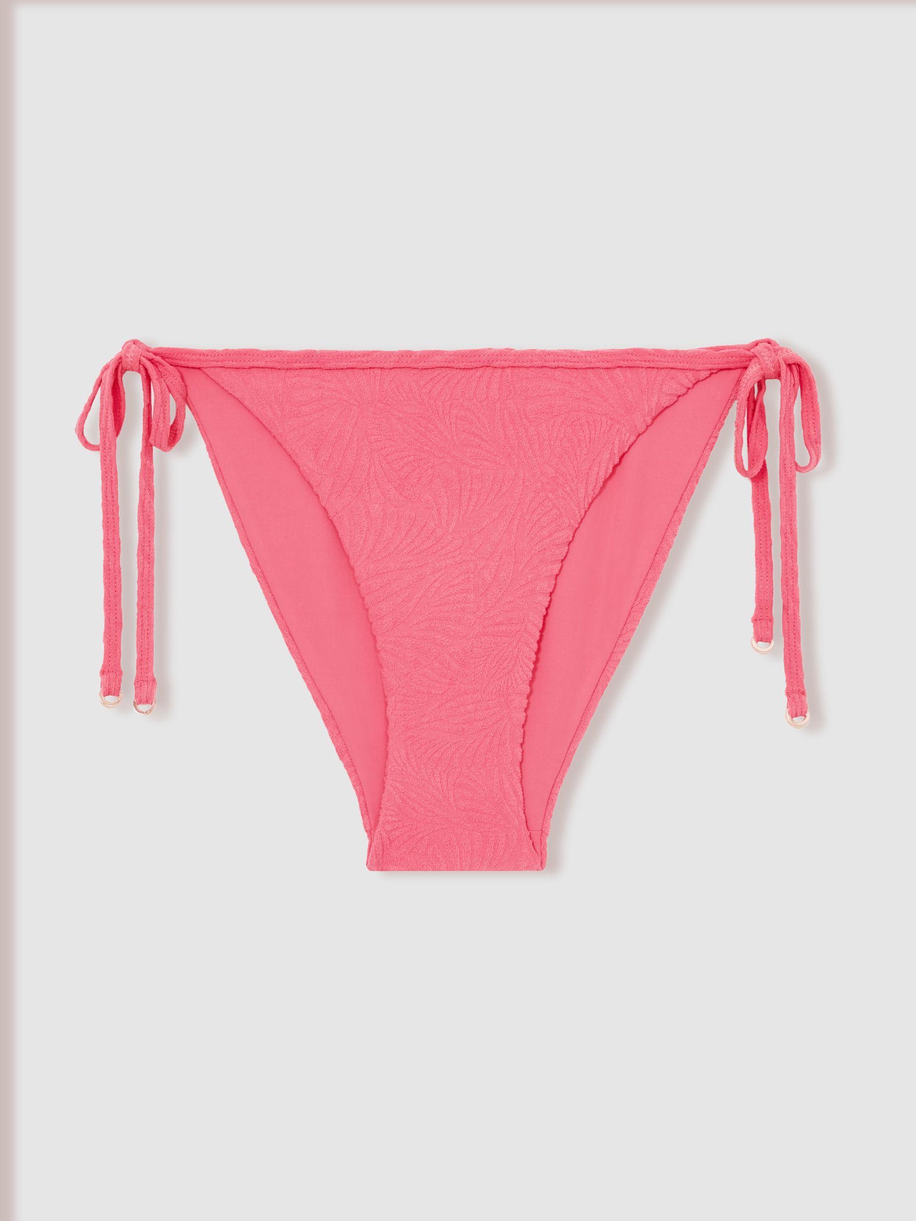Textured Side-Tie Bikini Bottoms in Coral Pink Product Image