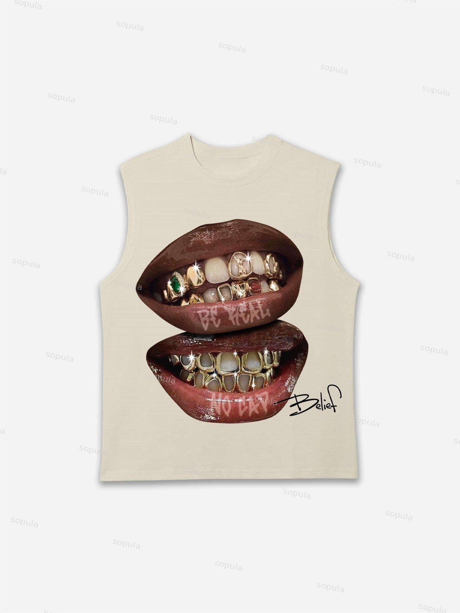 Sopula Men's Gemstone Lip Graphic Sleeveless Shirt Tank Tops Product Image