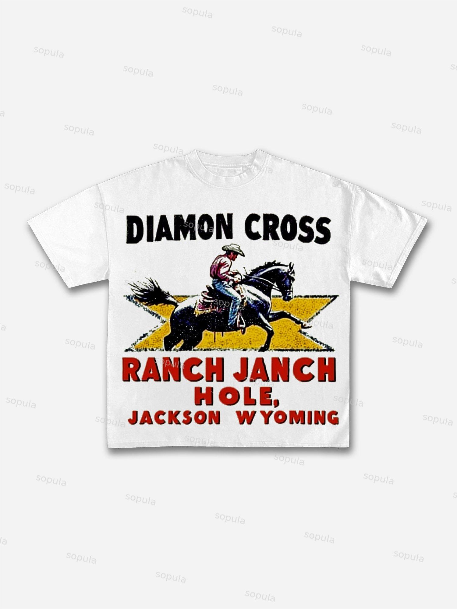 Retro Cowboy Ranch Stamp Art Cotton T-shirt Product Image