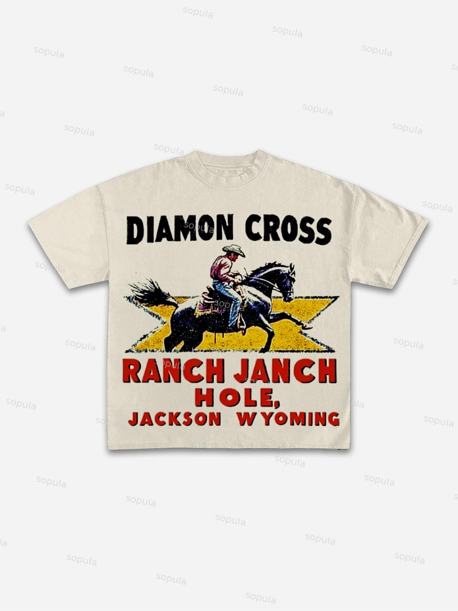Retro Cowboy Ranch Stamp Art Cotton T-shirt Product Image