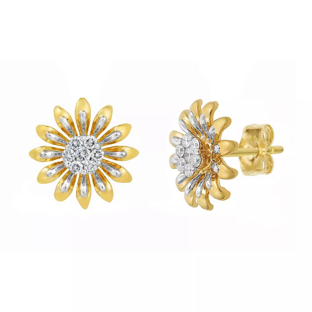 Gemminded 18k Gold Over Silver 1/8 Carat T.W. Diamond Daisy Stud Earrings, Women's, Gold Tone Product Image
