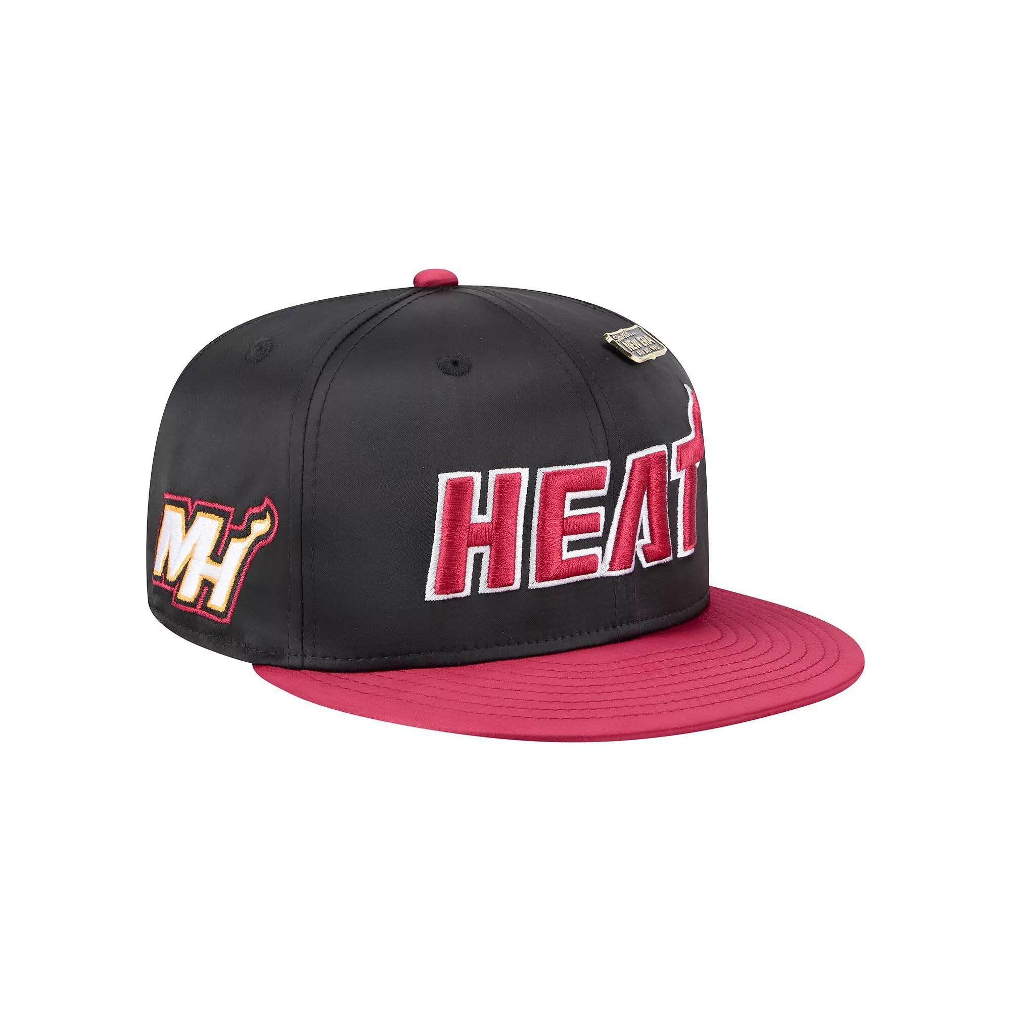 Men's New Era  Black/Red Miami Heat Throwback Satin Vintage Pin Two-Tone 59FIFTY Fitted Hat, Size: 7 7/8 Product Image