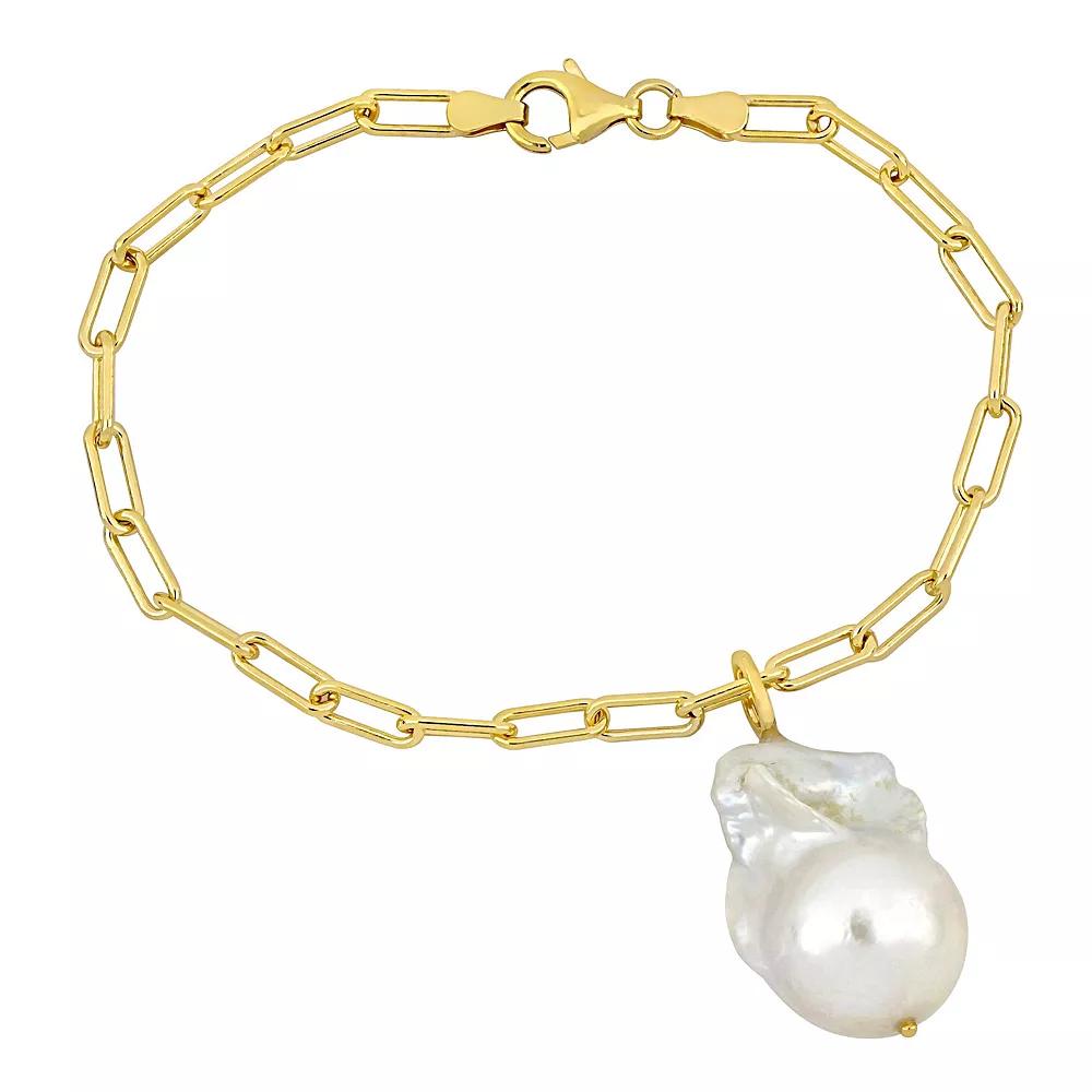 Stella Grace 18k Gold Over Silver Baroque Shape Freshwater Cultured Pearl Link Chain Bracelet, Women's, Size: 7.5", 18k Gold Plated Product Image