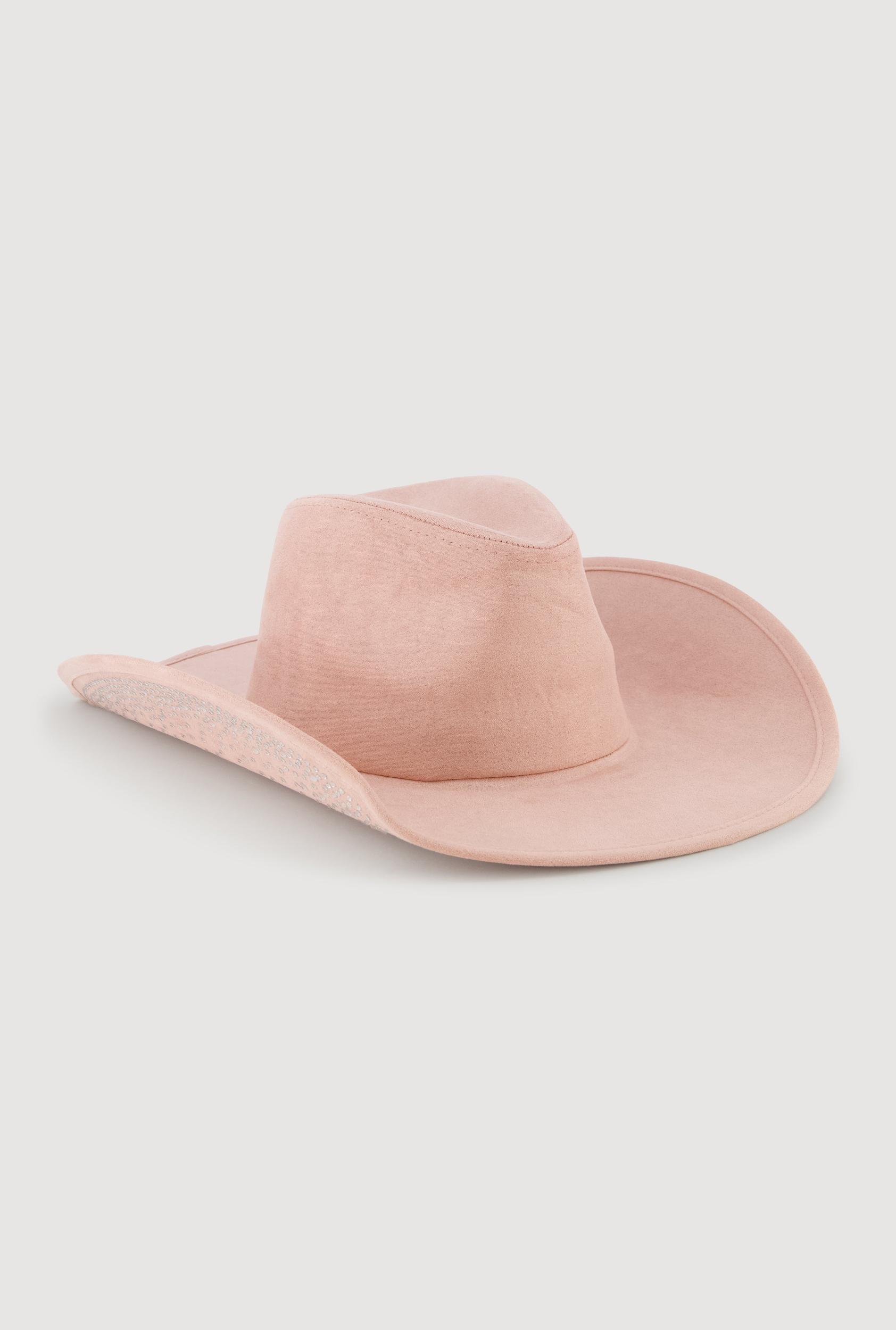 Faux Suede Rhinestone Brim Cowboy Hat Female Product Image