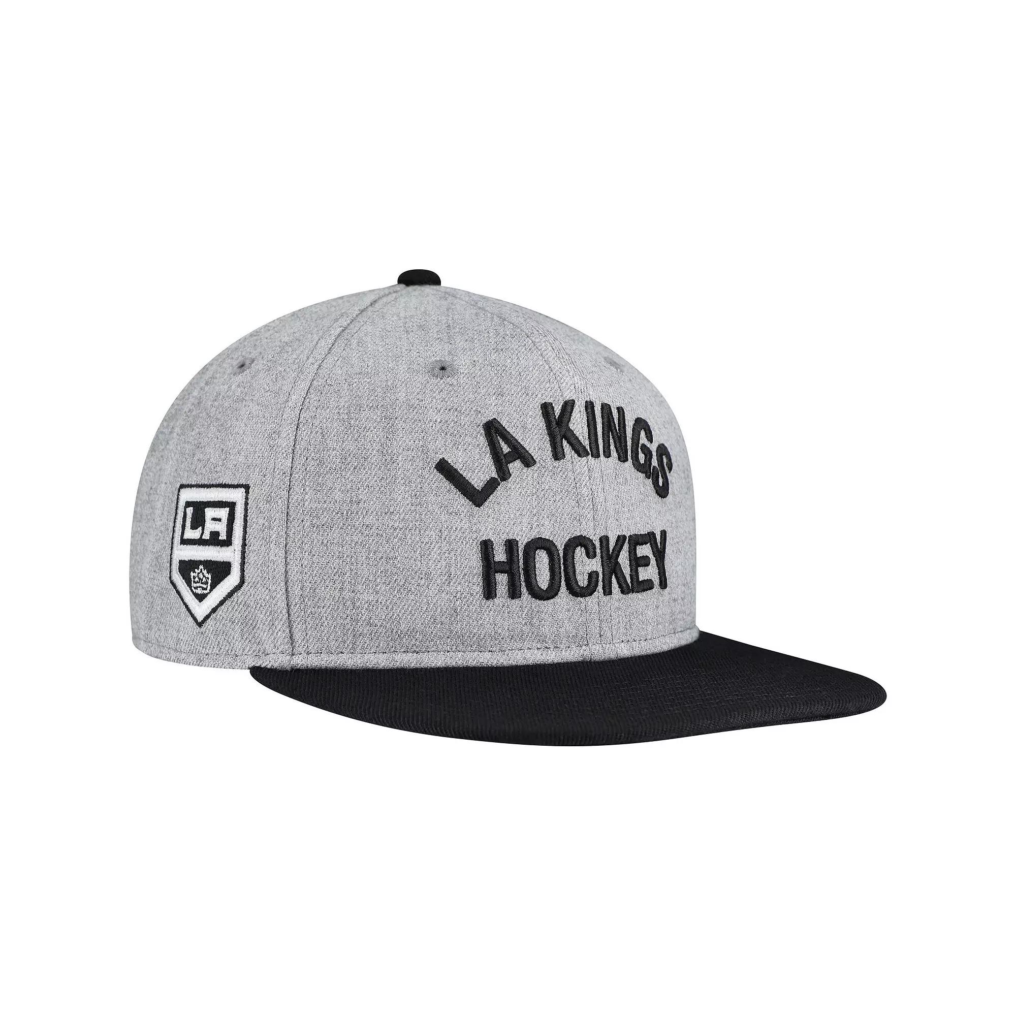 Men's Fanatics Heather Gray/Black Los Angeles Kings Elements Flat Brim Leather Strapback Hat, Kgs Grey Product Image