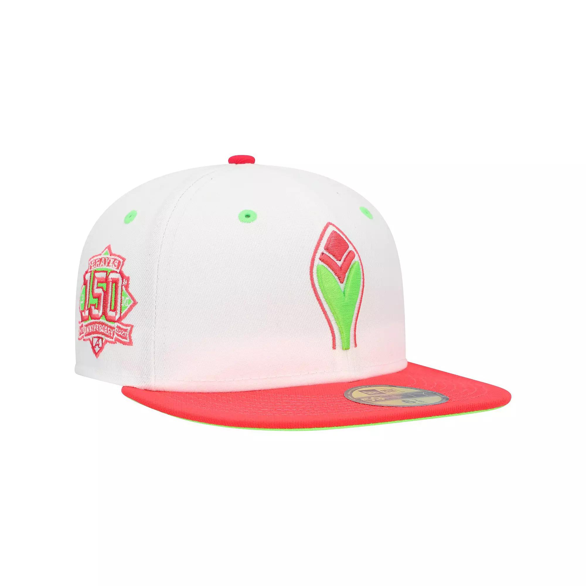 Men's New Era White/Coral Atlanta Braves 150th Anniversary Strawberry Lolli 59FIFTY Fitted Hat, Size: 7 1/4 Product Image