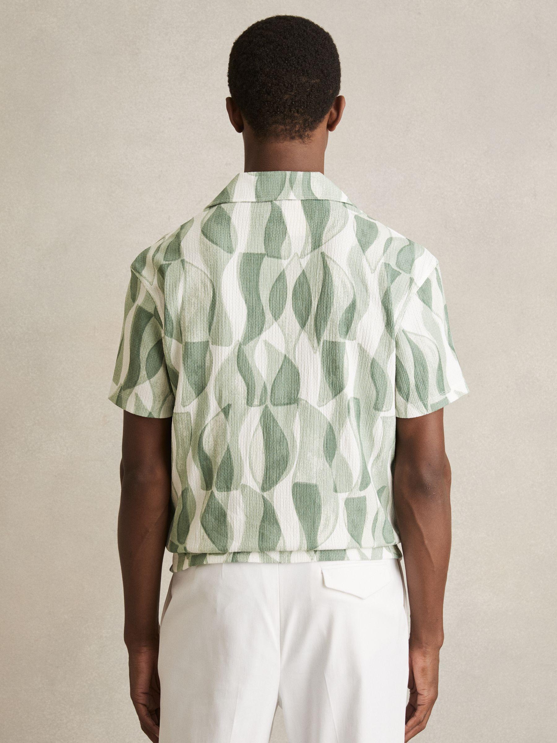 Printed Textured Cuban-Collar Shirt in Sage Green Product Image